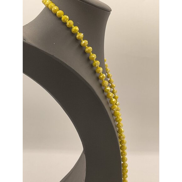 Yellow Faceted Bead Necklace 28" Drop Long Layered Strand - Picture 3 of 4